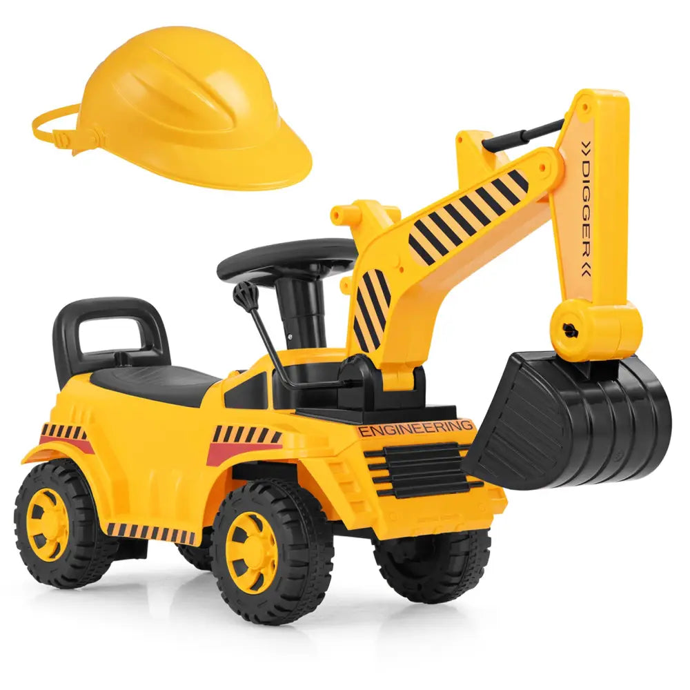 Kids Ride on Excavator with Adjustable Shovel-Yellow - Yellow - Push & Pedal Ride On Toys