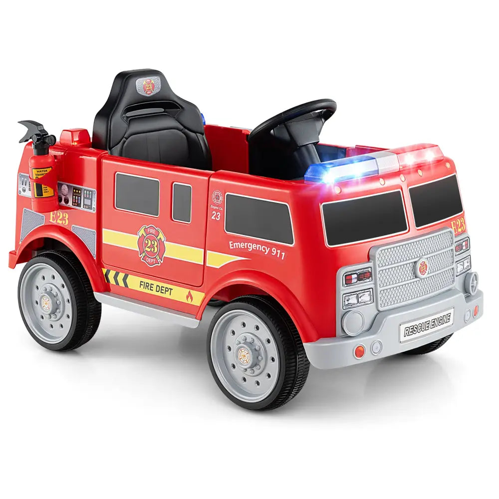 Kids Ride on Fire Truck with Remote Control and Extinguisher-Red - Red - Powered Ride On Toys