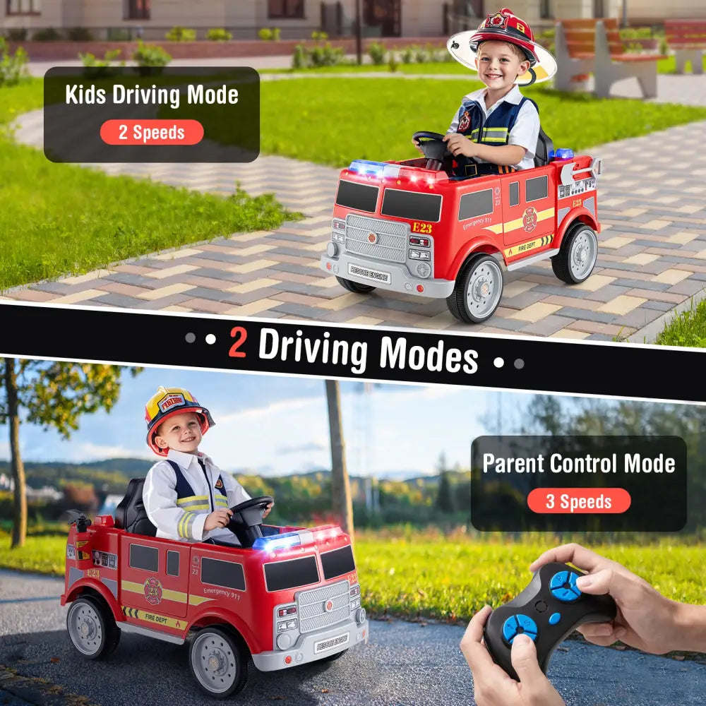 Kids Ride on Fire Truck with Remote Control and Extinguisher-Red - Red - Powered Ride On Toys
