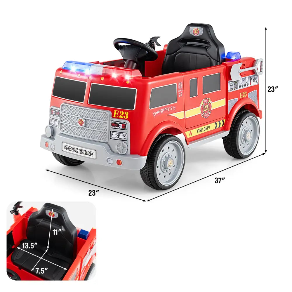 Kids Ride on Fire Truck with Remote Control and Extinguisher-Red - Red - Powered Ride On Toys