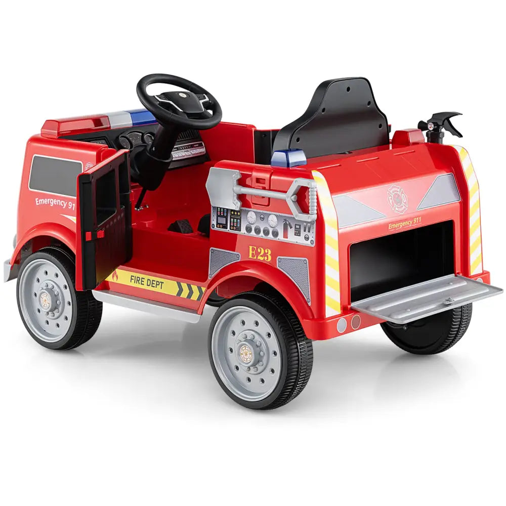 Kids Ride on Fire Truck with Remote Control and Extinguisher-Red - Red - Powered Ride On Toys
