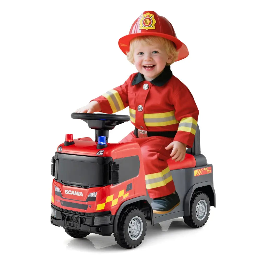 Kids Ride On Push Car Licensed SCANIA Truck Toy with Steering Wheel and Music-Red - Red - Push & Pedal Ride On Toys