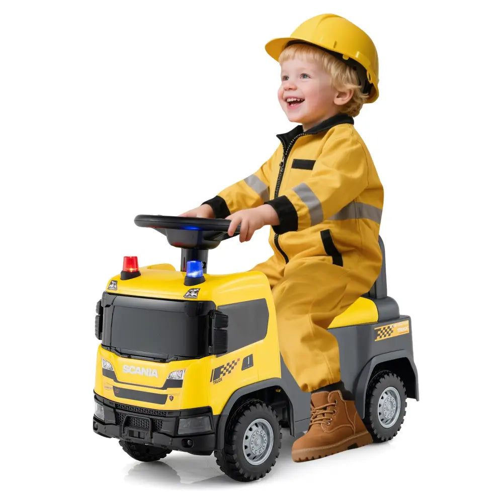 Kids Ride On Push Car Licensed SCANIA Truck Toy with Steering Wheel and Music-Yellow - Yellow - Push & Pedal Ride