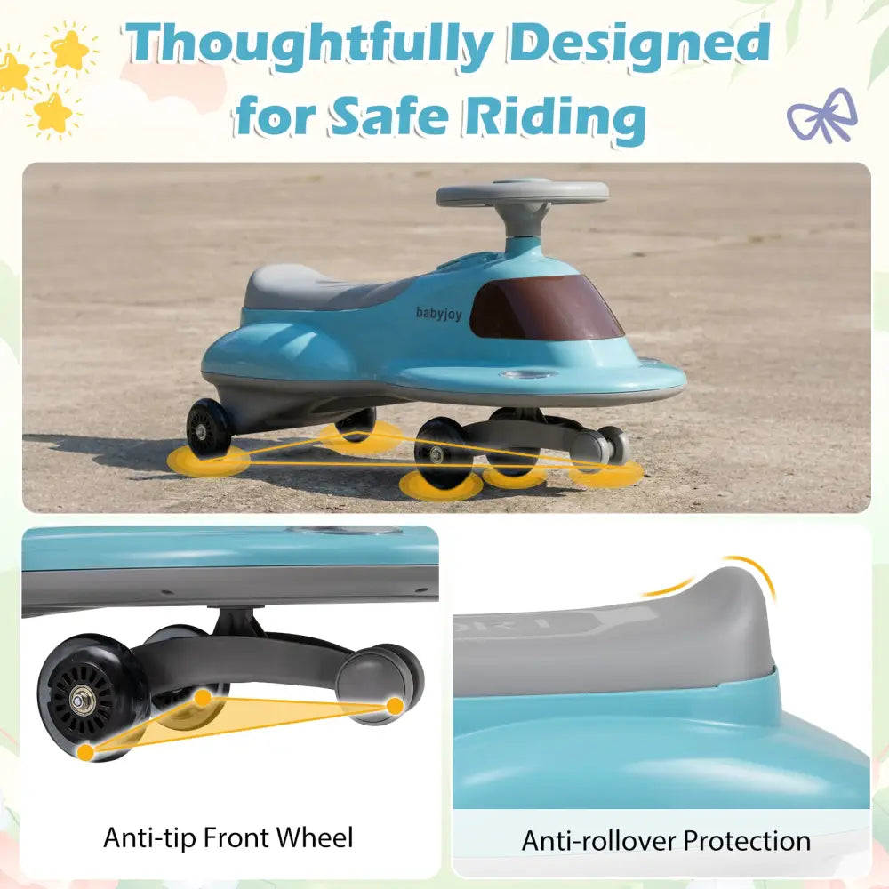 Kids Ride On Toy with Under-seat Storage and LED Flashing Wheels-Blue - Blue - Push & Pedal Ride On Toys