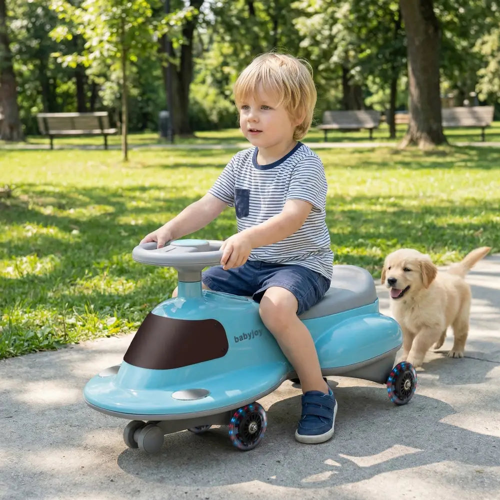 Kids Ride On Toy with Under-seat Storage and LED Flashing Wheels-Blue - Blue - Push & Pedal Ride On Toys