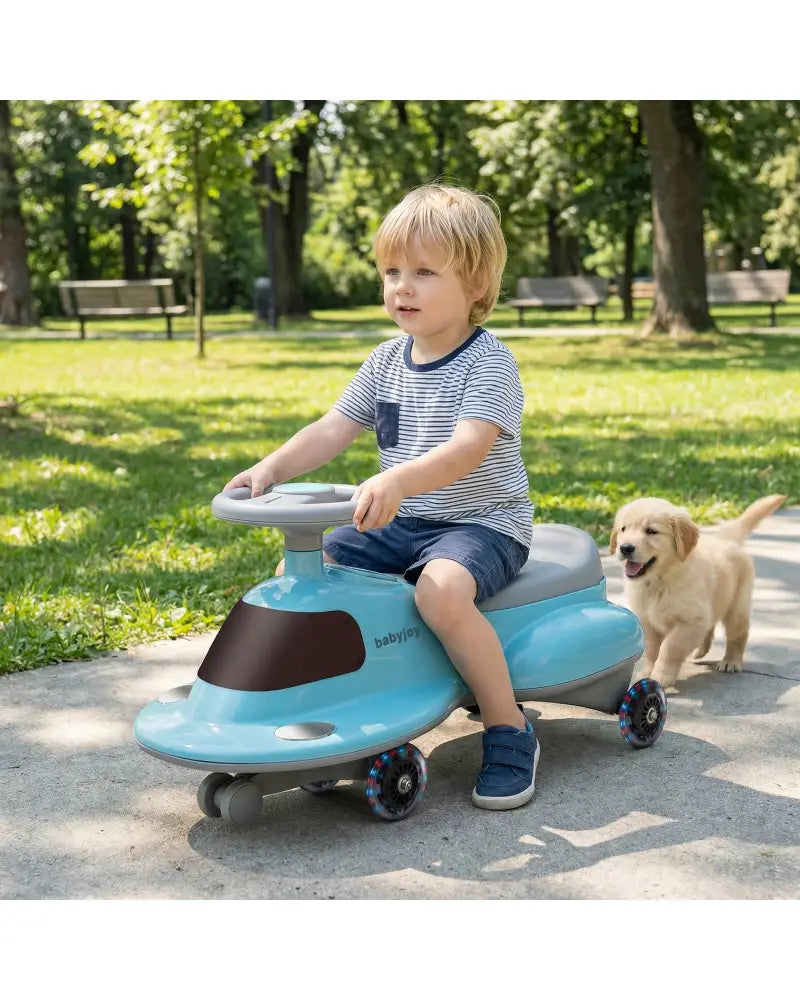 Kids Ride On Toy with Under-seat Storage and LED Flashing Wheels-Blue - Blue - Push & Pedal Ride On Toys