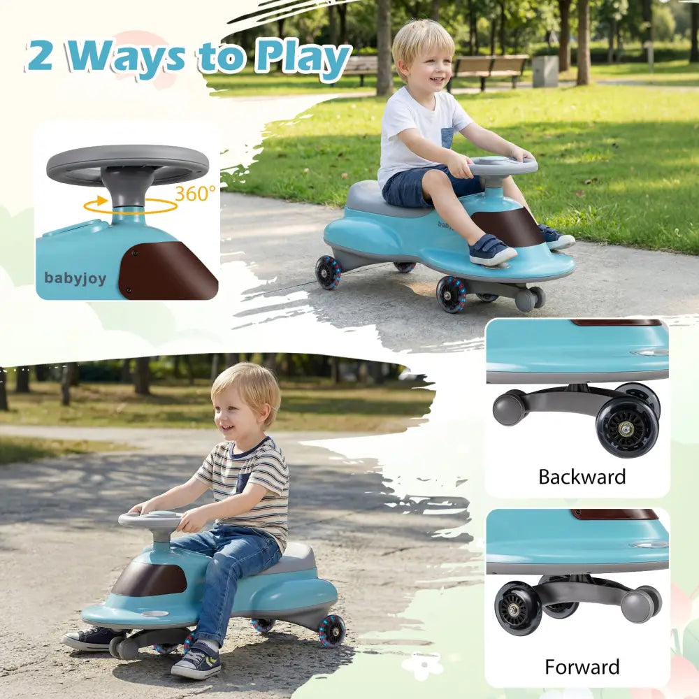 Kids Ride On Toy with Under-seat Storage and LED Flashing Wheels-Blue - Blue - Push & Pedal Ride On Toys
