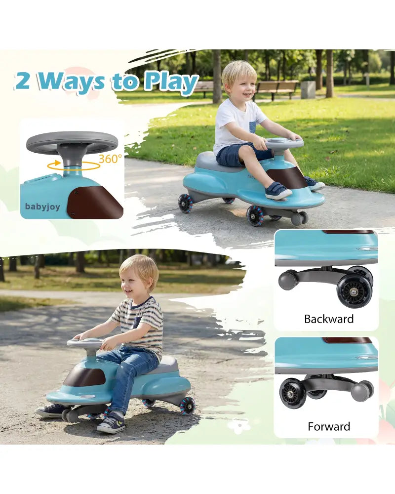 Kids Ride On Toy with Under-seat Storage and LED Flashing Wheels-Blue - Blue - Push & Pedal Ride On Toys