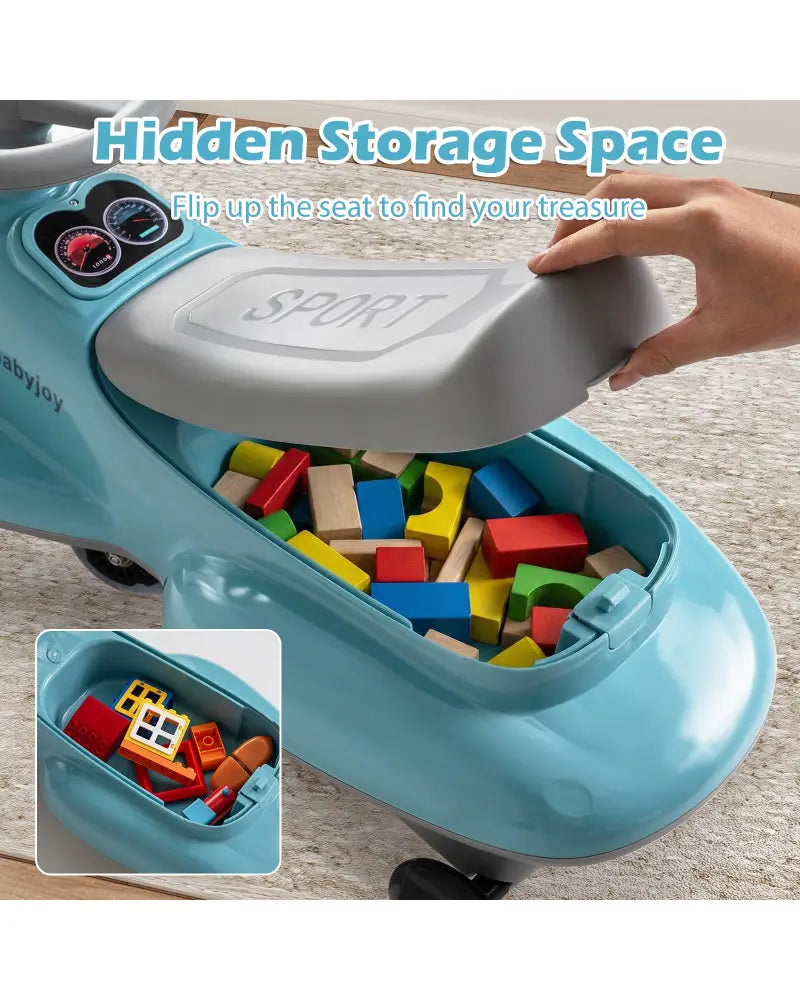 Kids Ride On Toy with Under-seat Storage and LED Flashing Wheels-Blue - Blue - Push & Pedal Ride On Toys