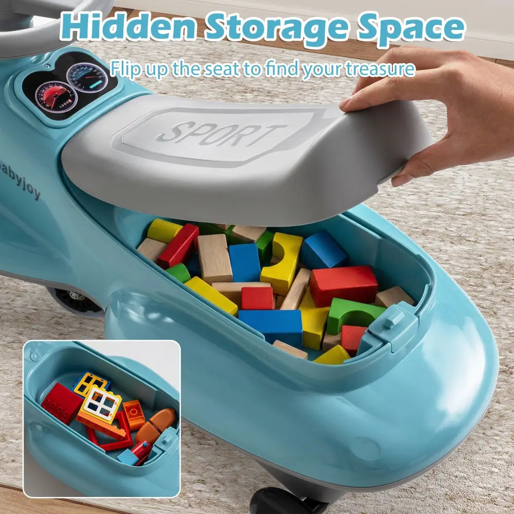 Kids Ride On Toy with Under-seat Storage and LED Flashing Wheels-Blue - Blue - Push & Pedal Ride On Toys