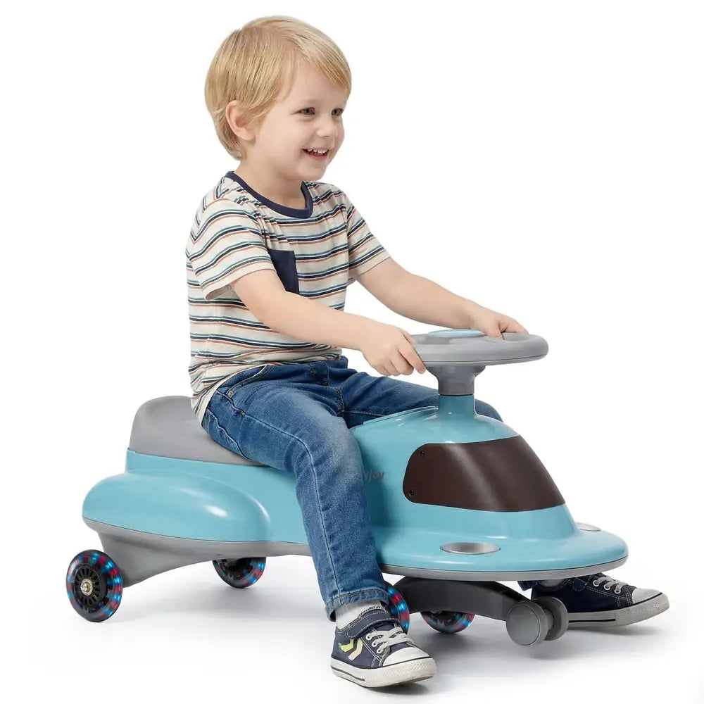 Kids Ride On Toy with Under-seat Storage and LED Flashing Wheels-Blue - Blue - Push & Pedal Ride On Toys