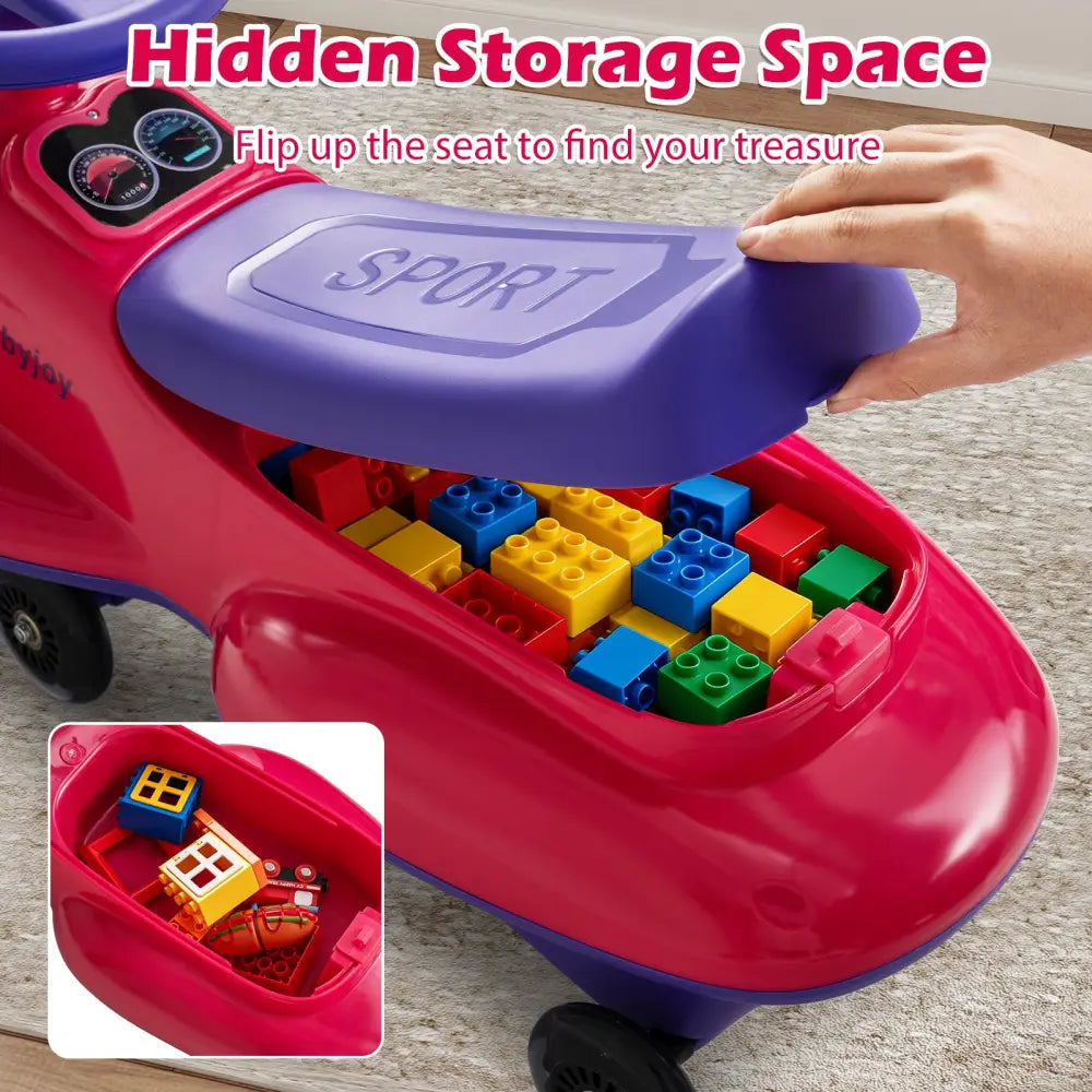 Kids Ride On Toy with Under-seat Storage and LED Flashing Wheels-Pink - Pink - Push & Pedal Ride On Toys