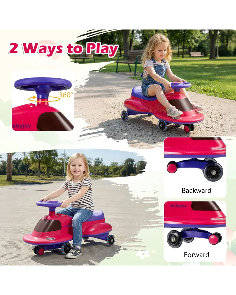Kids Ride On Toy with Under-seat Storage and LED Flashing Wheels-Pink - Pink - Push & Pedal Ride On Toys