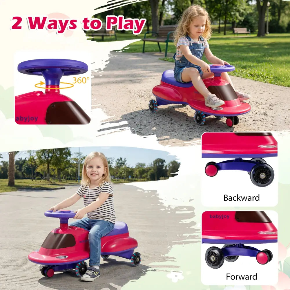Kids Ride On Toy with Under-seat Storage and LED Flashing Wheels-Pink - Pink - Push & Pedal Ride On Toys