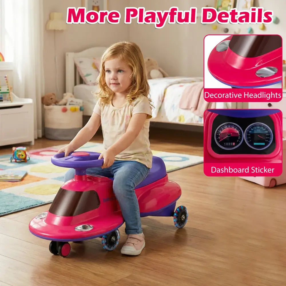 Kids Ride On Toy with Under-seat Storage and LED Flashing Wheels-Pink - Pink - Push & Pedal Ride On Toys
