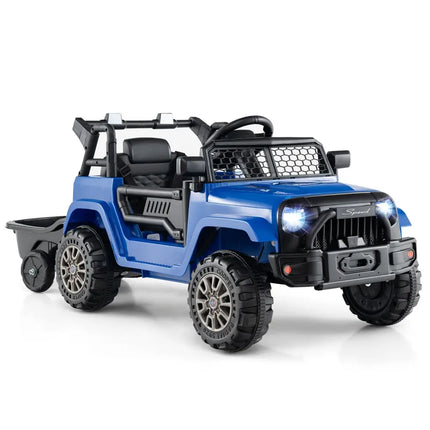 Kids Ride On UTV Car with Detachable Trailer 12V Battery Powered Ride On Truck - Navy - Oasis Home Essentials