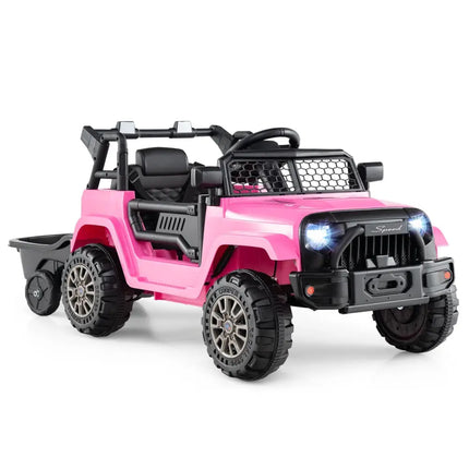 Kids Ride On UTV Car with Detachable Trailer 12V Battery Powered Ride On Truck-Pink - Pink - Powered Ride On Toys