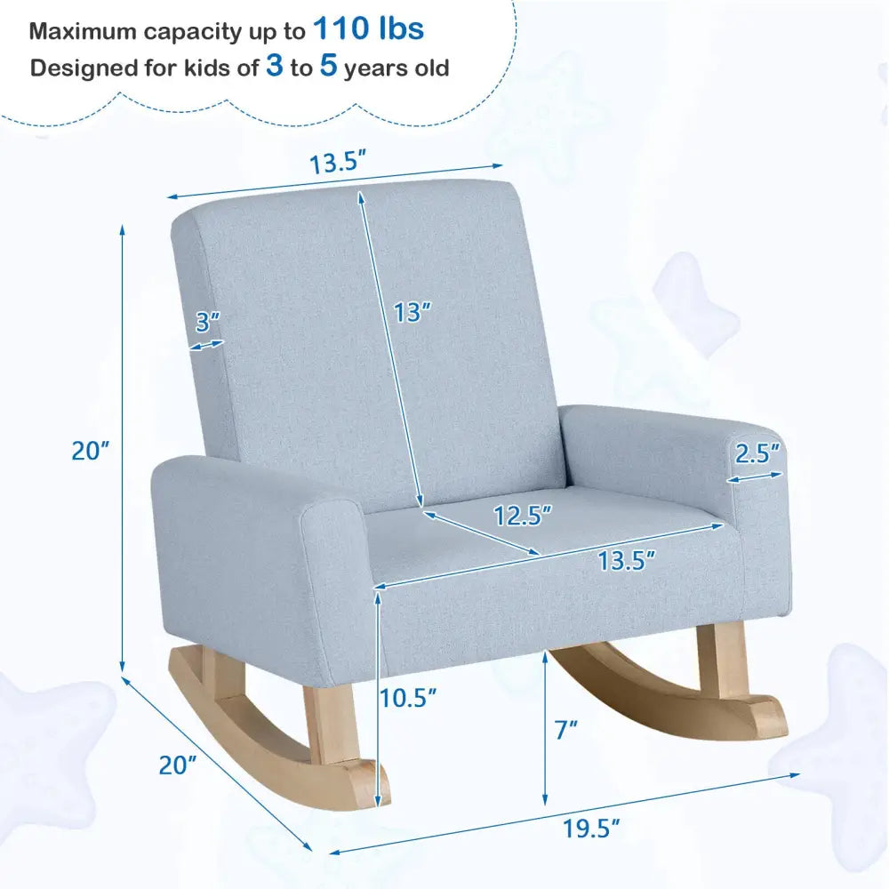 Kids Rocking Chair with Solid Wood Legs-Blue - Blue - Kids Chairs & Seating