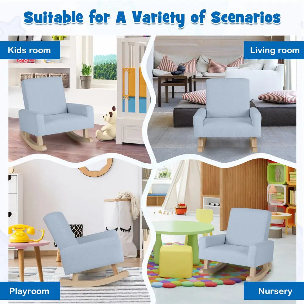 Kids Rocking Chair with Solid Wood Legs-Blue - Blue - Kids Chairs & Seating