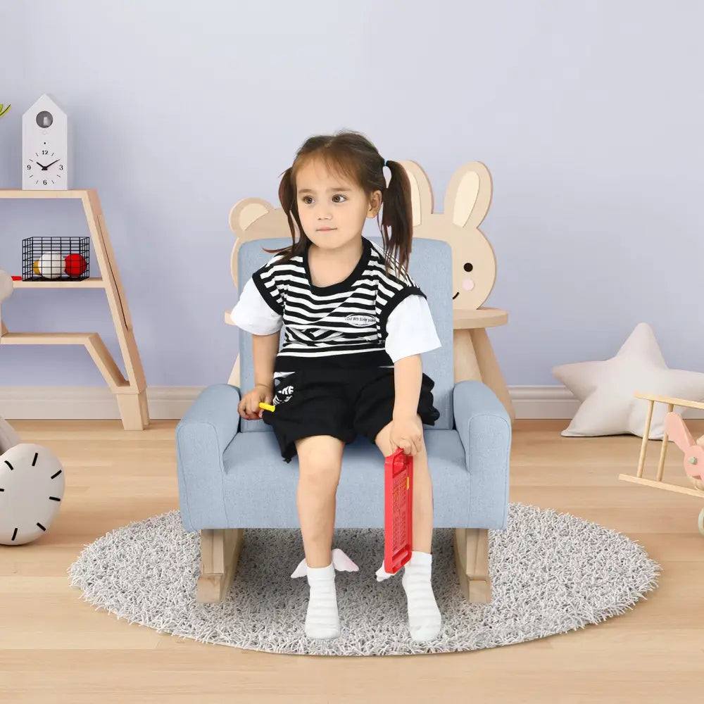 Kids Rocking Chair with Solid Wood Legs-Blue - Blue - Kids Chairs & Seating