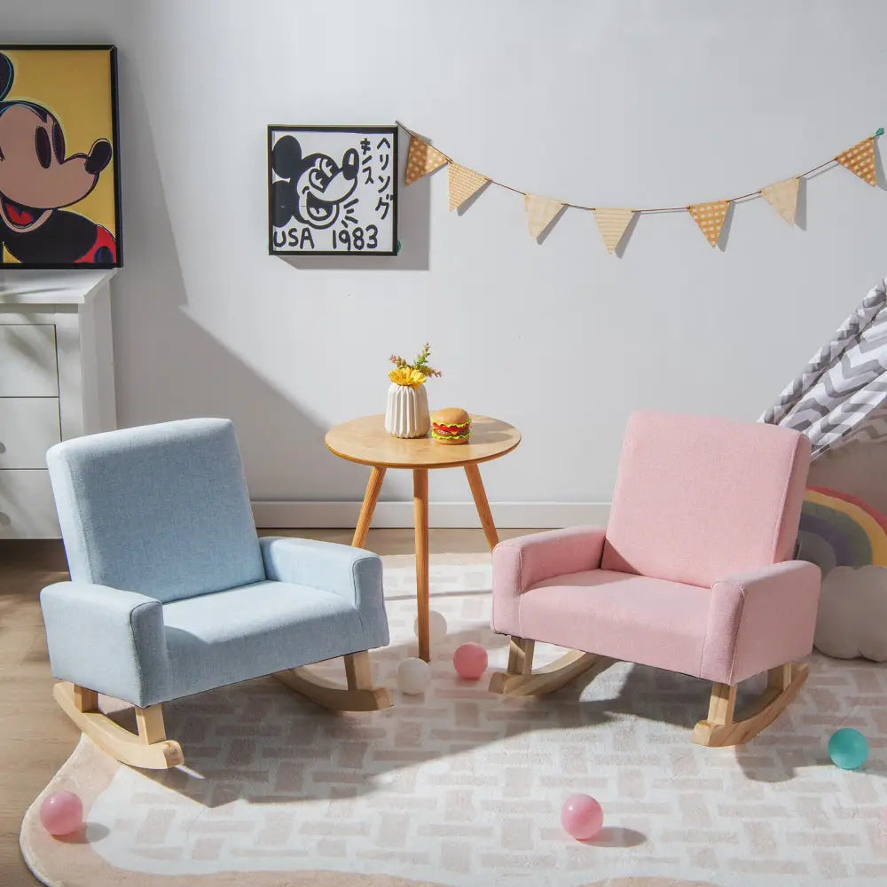 Kids Rocking Chair with Solid Wood Legs-Blue - Blue - Kids Chairs & Seating