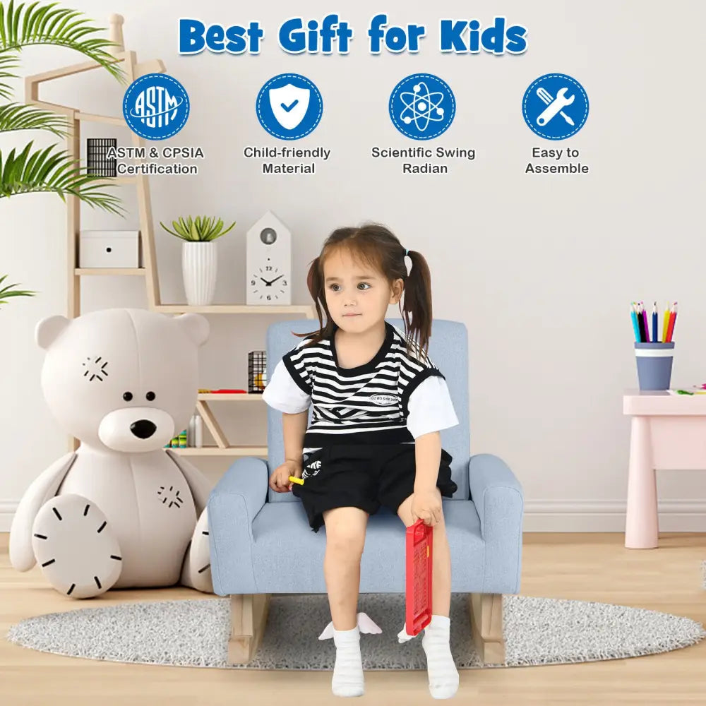 Kids Rocking Chair with Solid Wood Legs-Blue - Blue - Kids Chairs & Seating