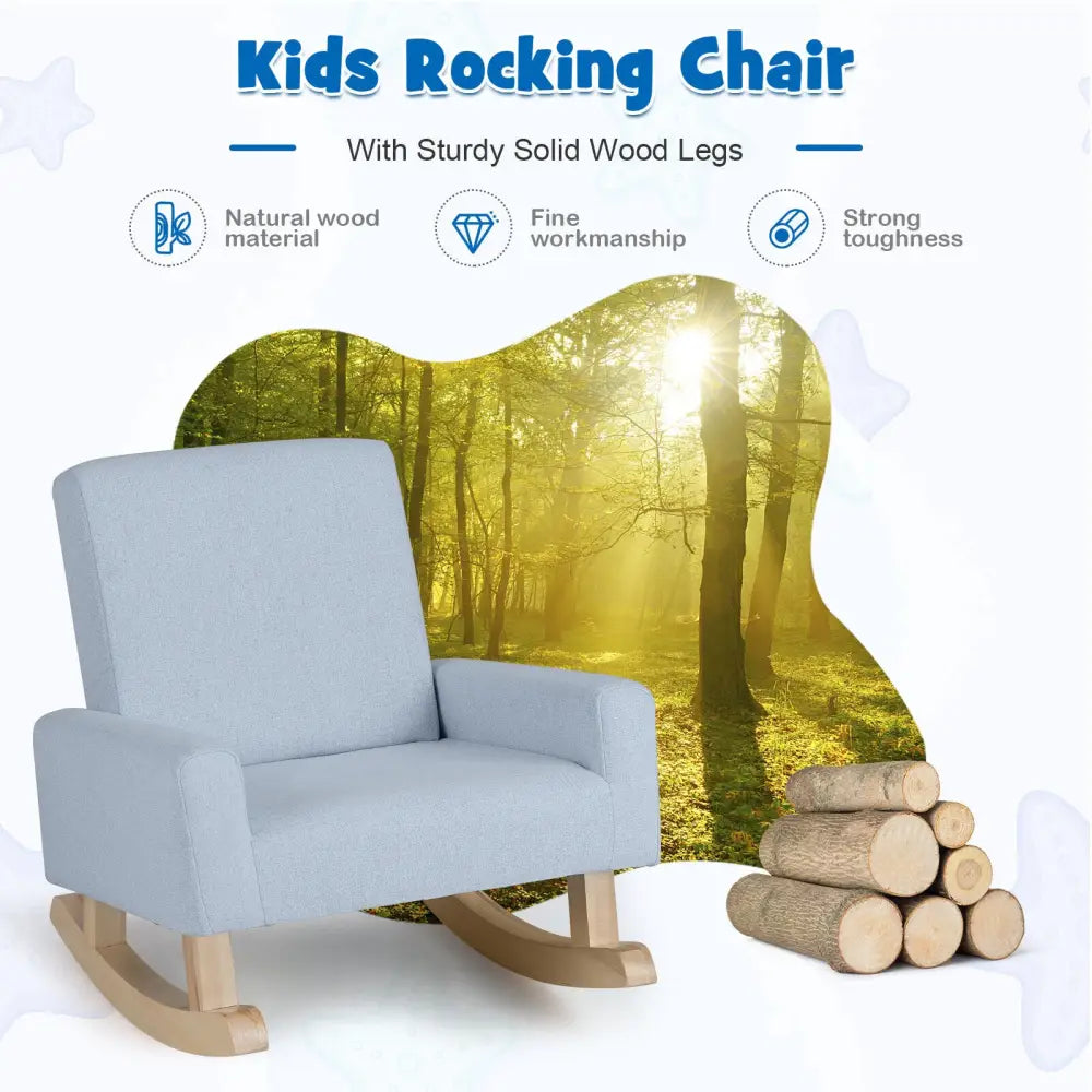 Kids Rocking Chair with Solid Wood Legs-Blue - Blue - Kids Chairs & Seating