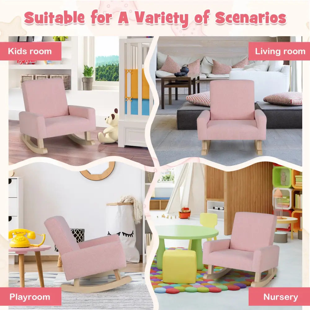 Kids Rocking Chair with Solid Wood Legs-Pink - Pink - Kids Chairs & Seating