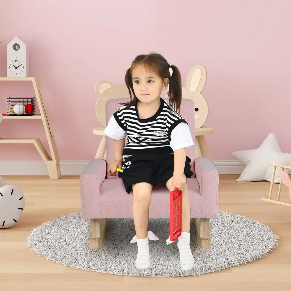 Kids Rocking Chair with Solid Wood Legs-Pink - Pink - Kids Chairs & Seating