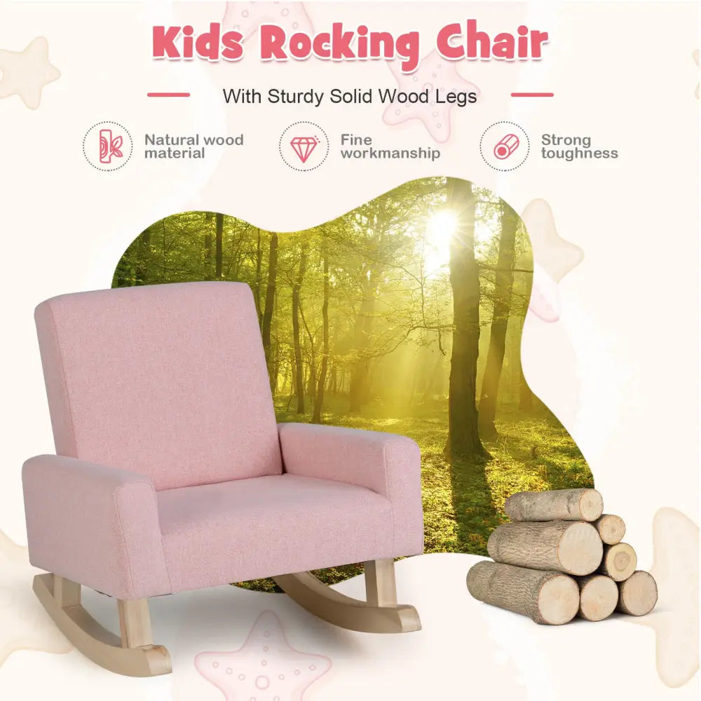 Kids Rocking Chair with Solid Wood Legs-Pink - Pink - Kids Chairs & Seating