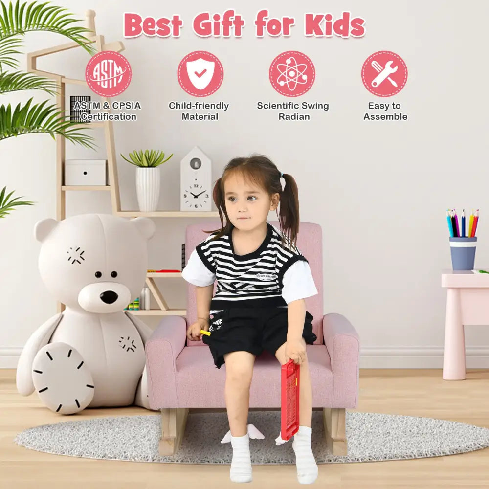 Kids Rocking Chair with Solid Wood Legs-Pink - Pink - Kids Chairs & Seating