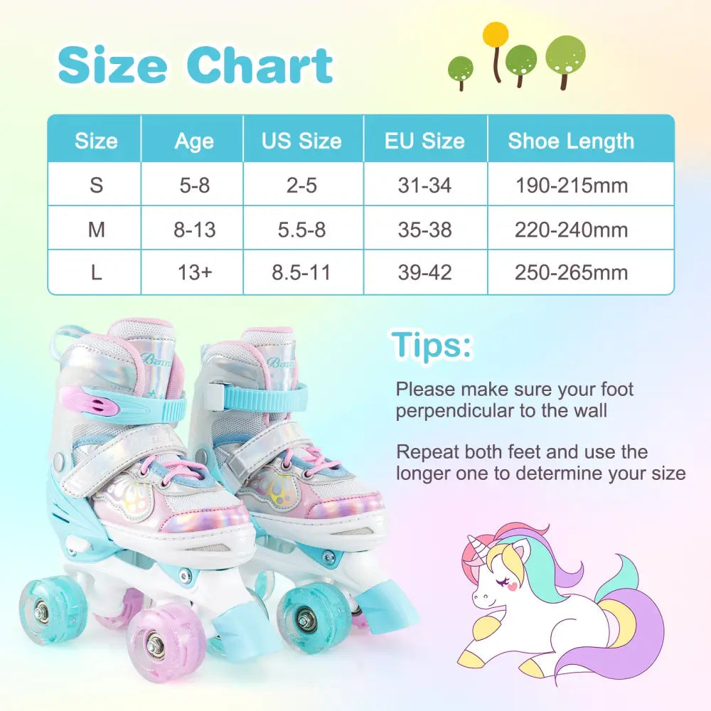 Kids Roller Skates 4 Sizes Adjustable Quad Skates with Light-up Wheels and Safety Protection-Navy - Navy - Toy Sports