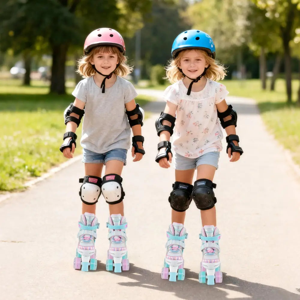 Kids Roller Skates 4 Sizes Adjustable Quad Skates with Light-up Wheels and Safety Protection-Navy - Navy - Toy Sports