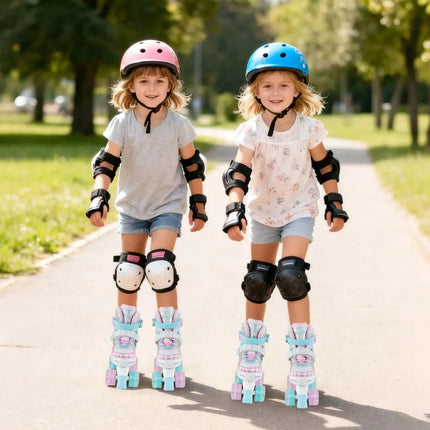 Kids Roller Skates 4 Sizes Adjustable Quad Skates with Light-up Wheels and Safety Protection-Navy - Navy - Toy Sports