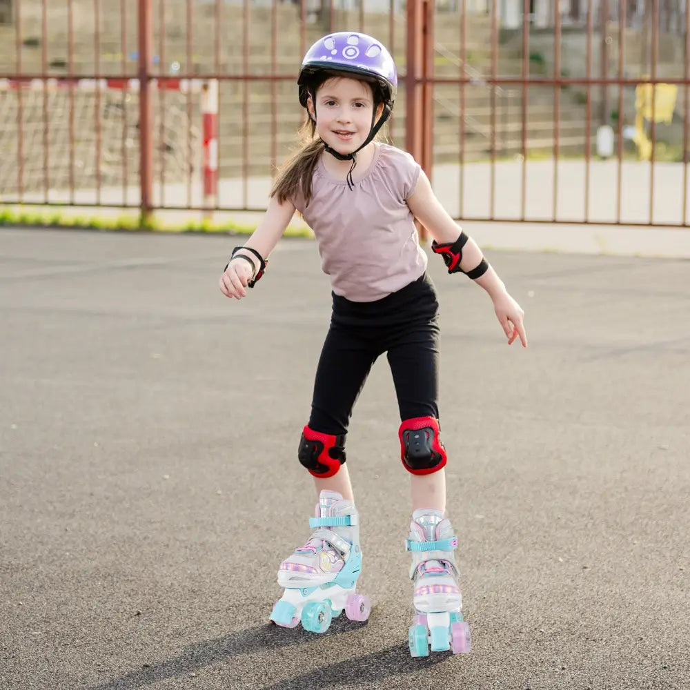 Kids Roller Skates 4 Sizes Adjustable Quad Skates with Light-up Wheels-Navy - Navy - Toy Sports