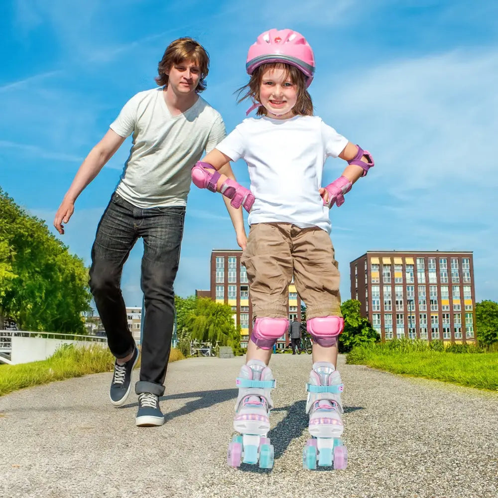 Kids Roller Skates 4 Sizes Adjustable Quad Skates with Light-up Wheels-Navy - Navy - Toy Sports