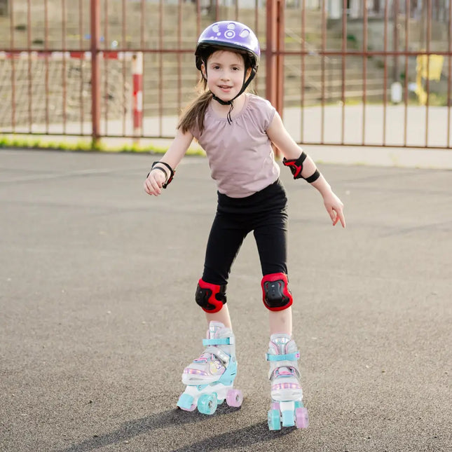 Kids Roller Skates 4 Sizes Adjustable Quad Skates with Light-up Wheels-Navy - Navy - Toy Sports