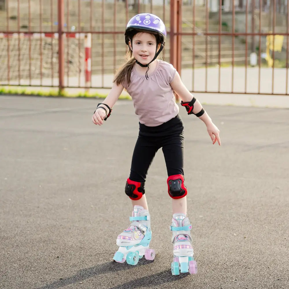 Kids Roller Skates 4 Sizes Adjustable Quad Skates with Light-up Wheels-Navy - Navy - Toy Sports