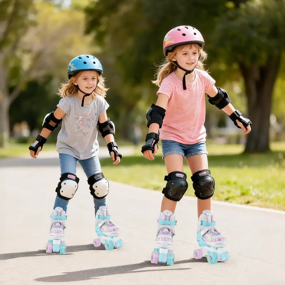 Kids Roller Skates 4 Sizes Adjustable Quad Skates with Light-up Wheels-Navy - Navy - Toy Sports