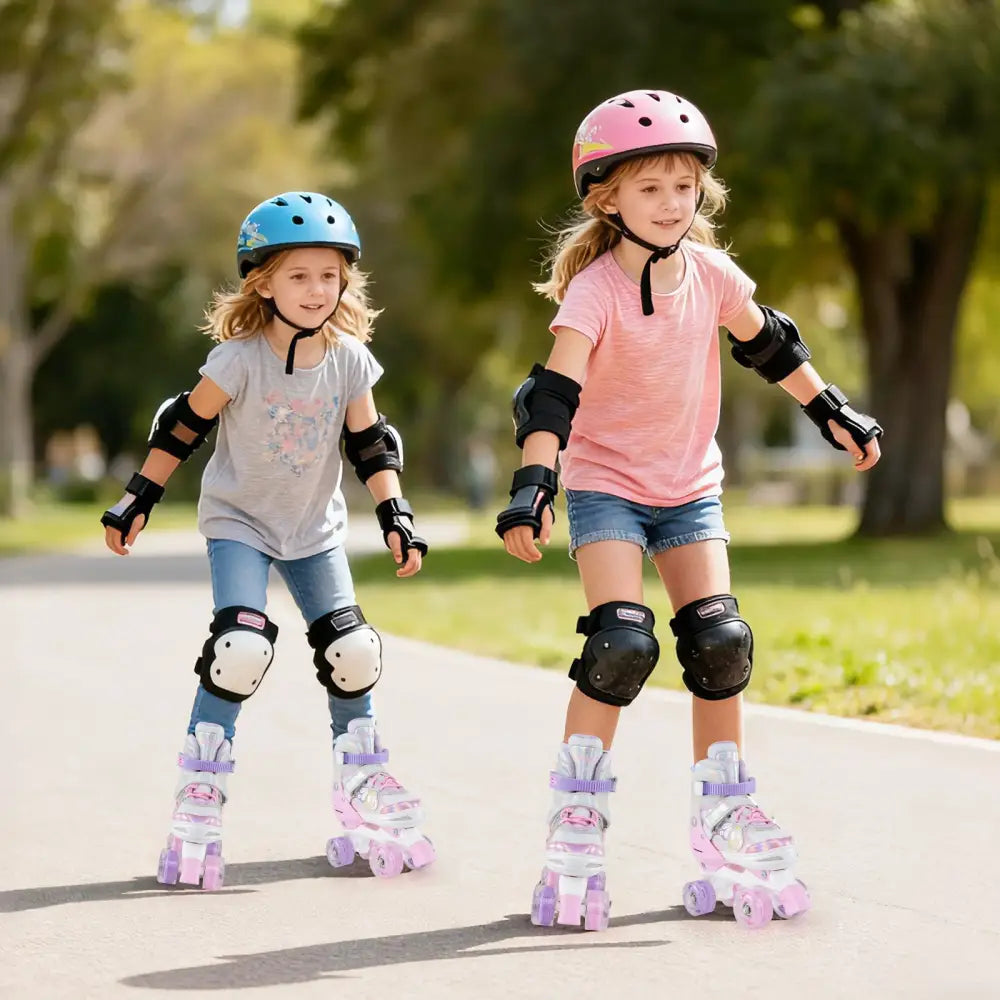 Kids Roller Skates 4 Sizes Adjustable Quad Skates with Light-up Wheels-Pink - Pink - Toy Sports