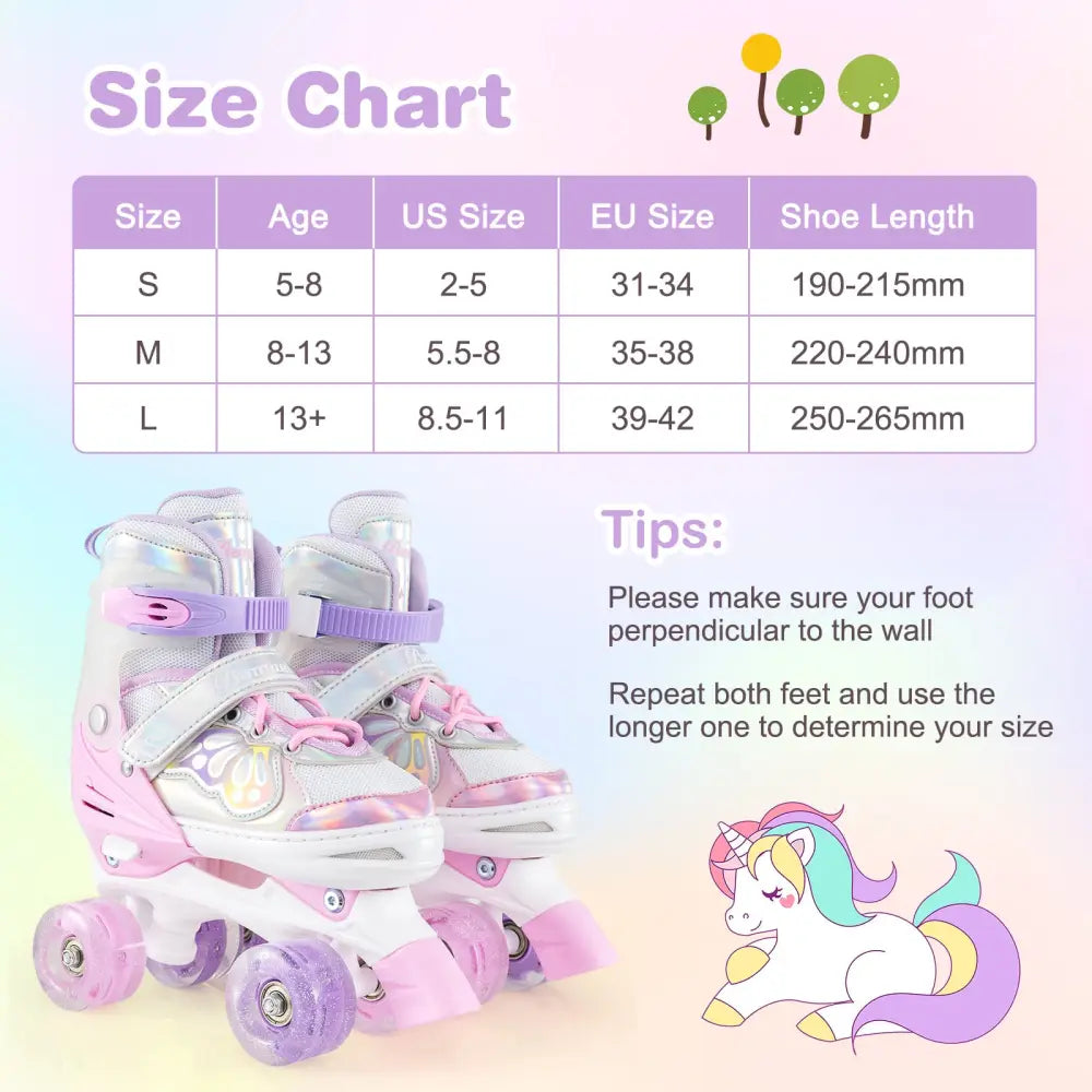 Kids Roller Skates 4 Sizes Adjustable Quad Skates with Light-up Wheels-Pink - Pink - Toy Sports