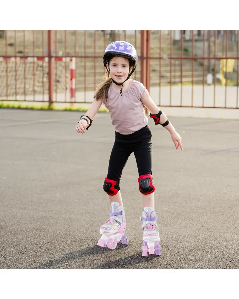 Kids Roller Skates 4 Sizes Adjustable Quad Skates with Light-up Wheels-Pink - Pink - Toy Sports