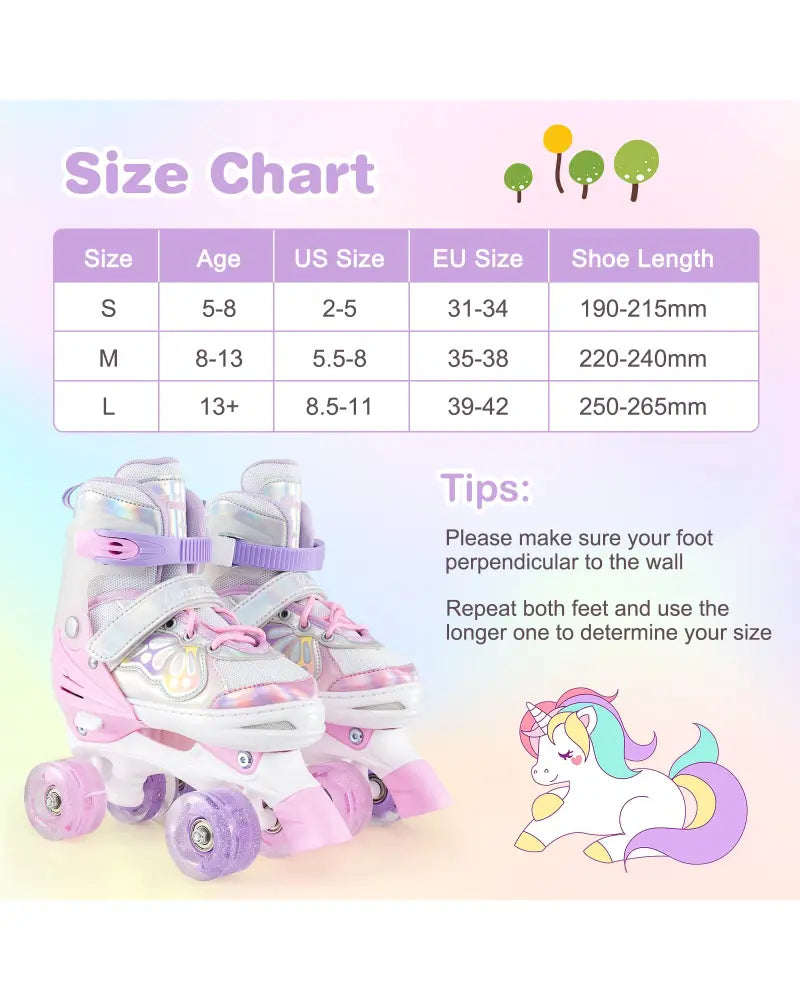 Kids Roller Skates 4 Sizes Adjustable Quad Skates with Light-up Wheels-Pink - Pink - Toy Sports