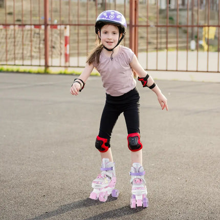 Kids Roller Skates 4 Sizes Adjustable Quad Skates with Light-up Wheels-Pink - Pink - Toy Sports