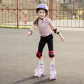 Kids Roller Skates 4 Sizes Adjustable Quad Skates with Light-up Wheels-Pink - Pink - Toy Sports