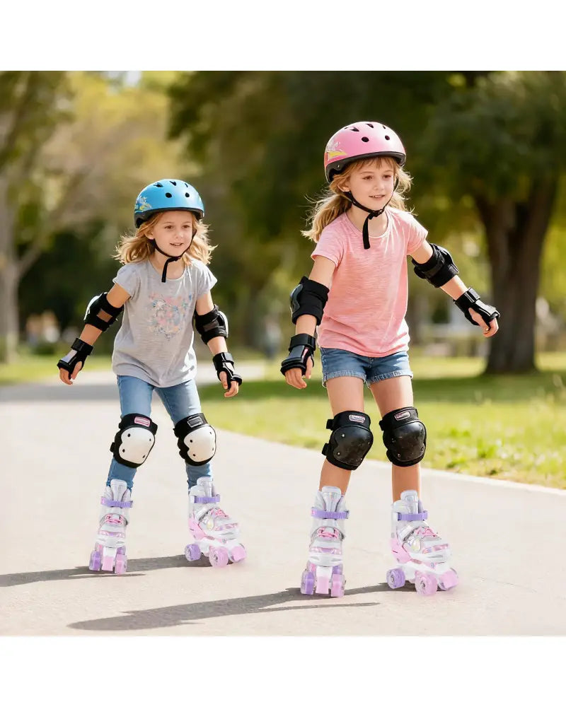 Kids Roller Skates 4 Sizes Adjustable Quad Skates with Light-up Wheels-Pink - Pink - Toy Sports