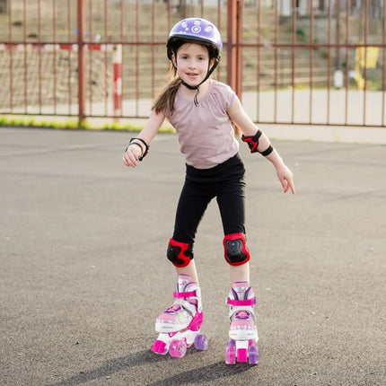 Kids Roller Skates 4 Sizes Adjustable Quad Skates with Light-up Wheels-Rose Red - Rose Red - Toy Sports