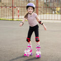 Kids Roller Skates 4 Sizes Adjustable Quad Skates with Light-up Wheels-Rose Red - Rose Red - Toy Sports