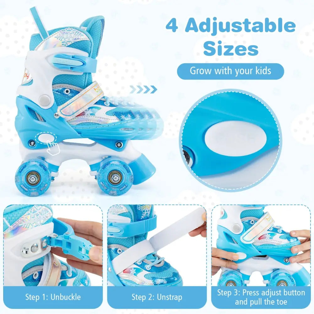 Kids Roller Skates 4 Sizes Adjustable with Light-up Wheels for Toddler Aged 5-7 (S)-Blue - Blue - Toy Sports
