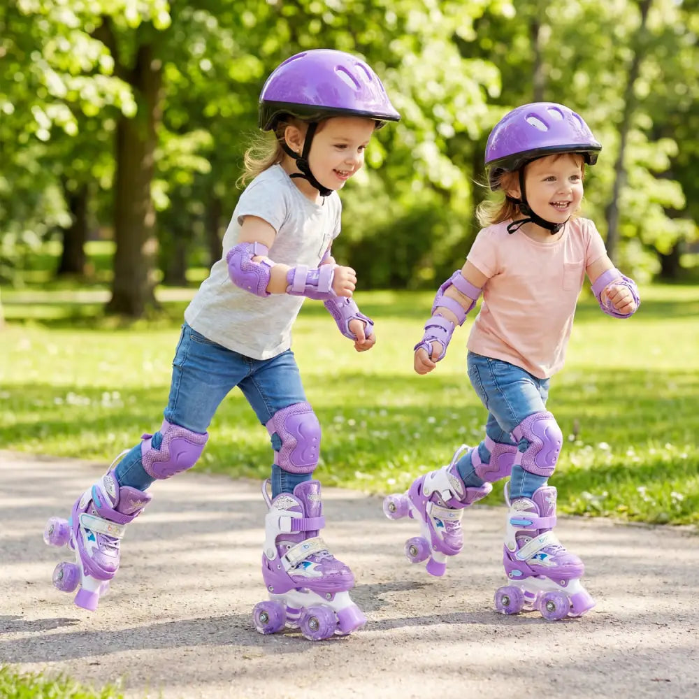 Kids Roller Skates 4 Sizes Adjustable with Light-up Wheels for Toddler Aged 3-4 (XS)-Purple - Purple - Toy Sports